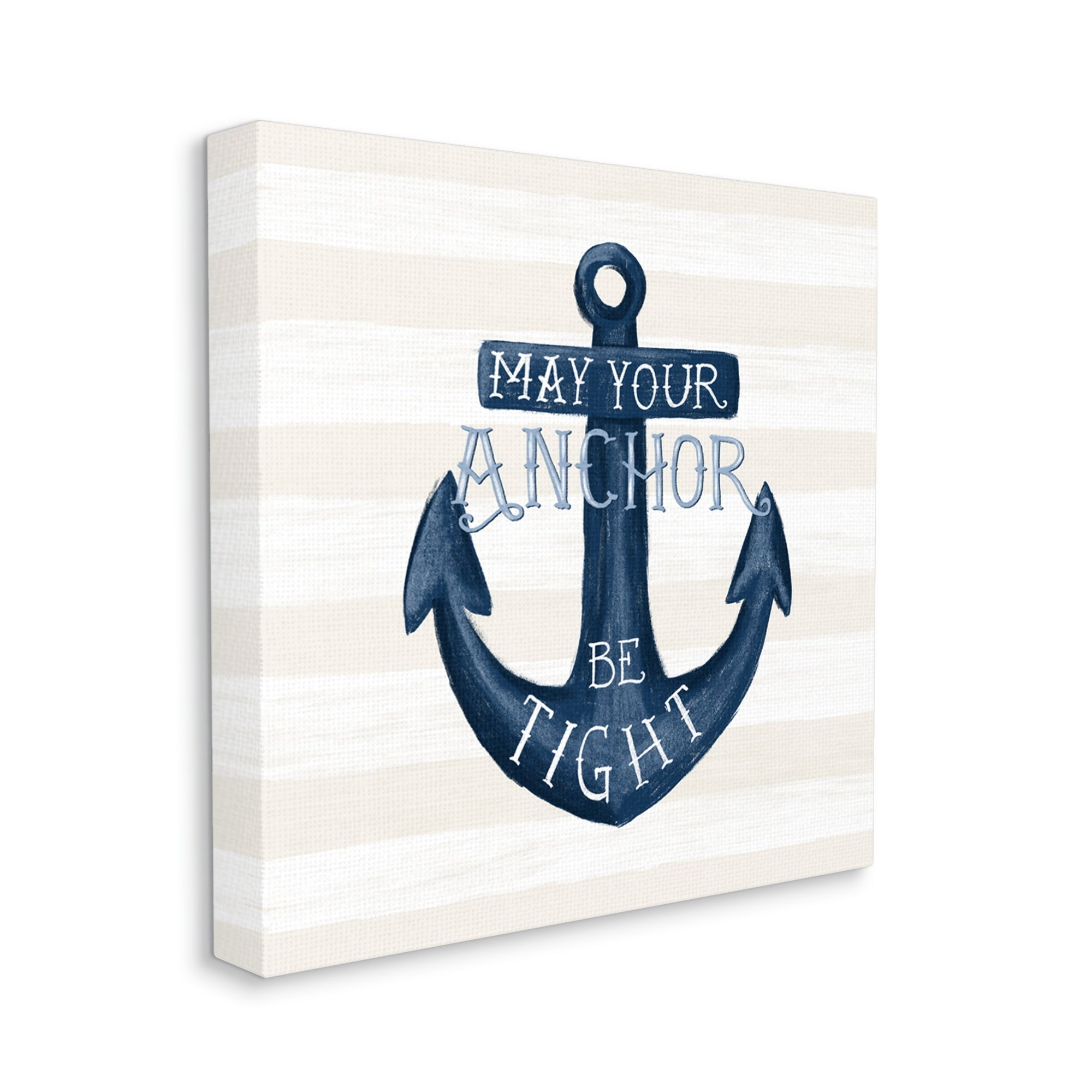 Stupell Industries Striped Anchor Phrase Nautical Beach Illustration Graphic Art Gallery Wrapped Canvas Print Wall Art, Design by Raquel Maciel