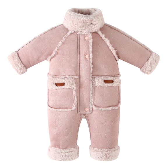Jalioing Infant Baby Snowsuit Thick Thermal Long Sleeve Stand Collar Fleece Rompers Winter Clothes Zipper Jumpsuit