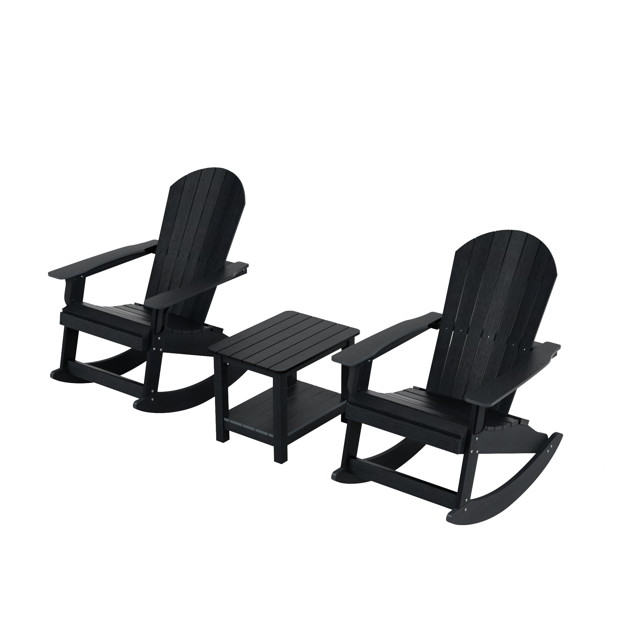 WestinTrends Tuscany 3-Piece HIPS Outdoor Rocking Adirondack Chair With Side Table, Black