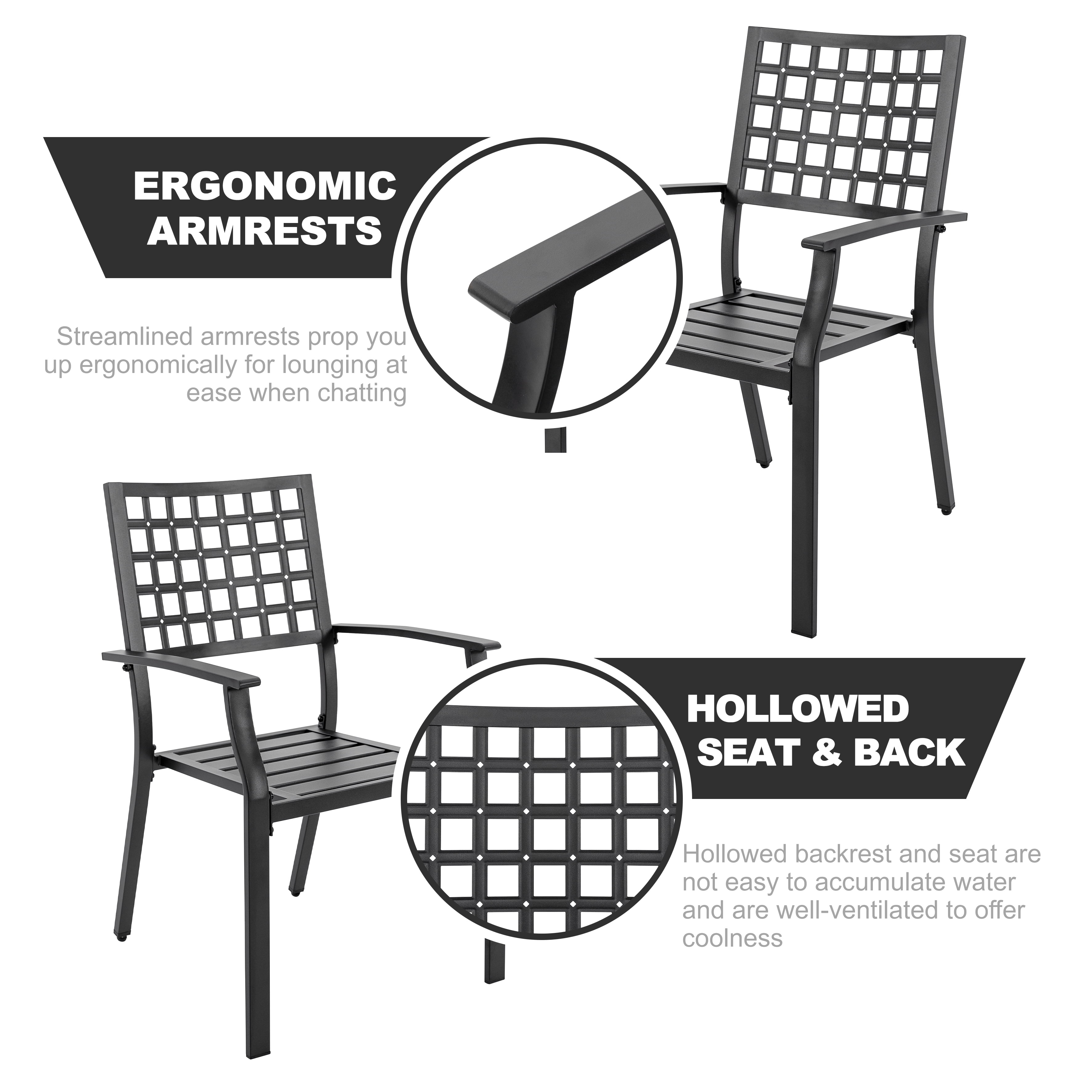 Nuu Garden Outdoor Patio Chair Set of 2, Metal Outdoor Dining Chairs, Black