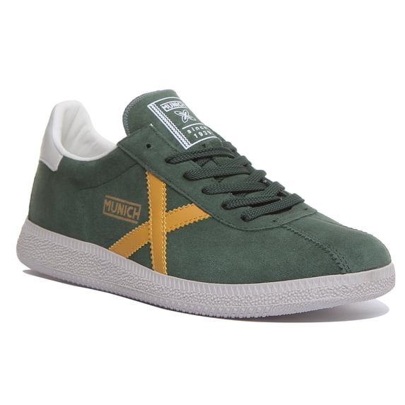 Munich Barru 91 Men's Lace Up Retro Trainers With Yellow Cross Design In Green Size 12