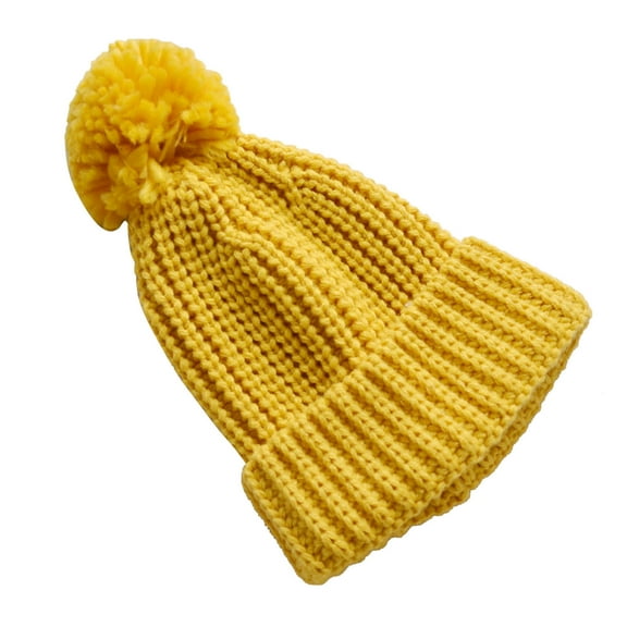 FAOWME Baby Winter Warm Hat Solid Color Knitted Pompom Hat Toddler Kids Boys Girls Crochet Hat Beaniess Cap Yellow One Size
