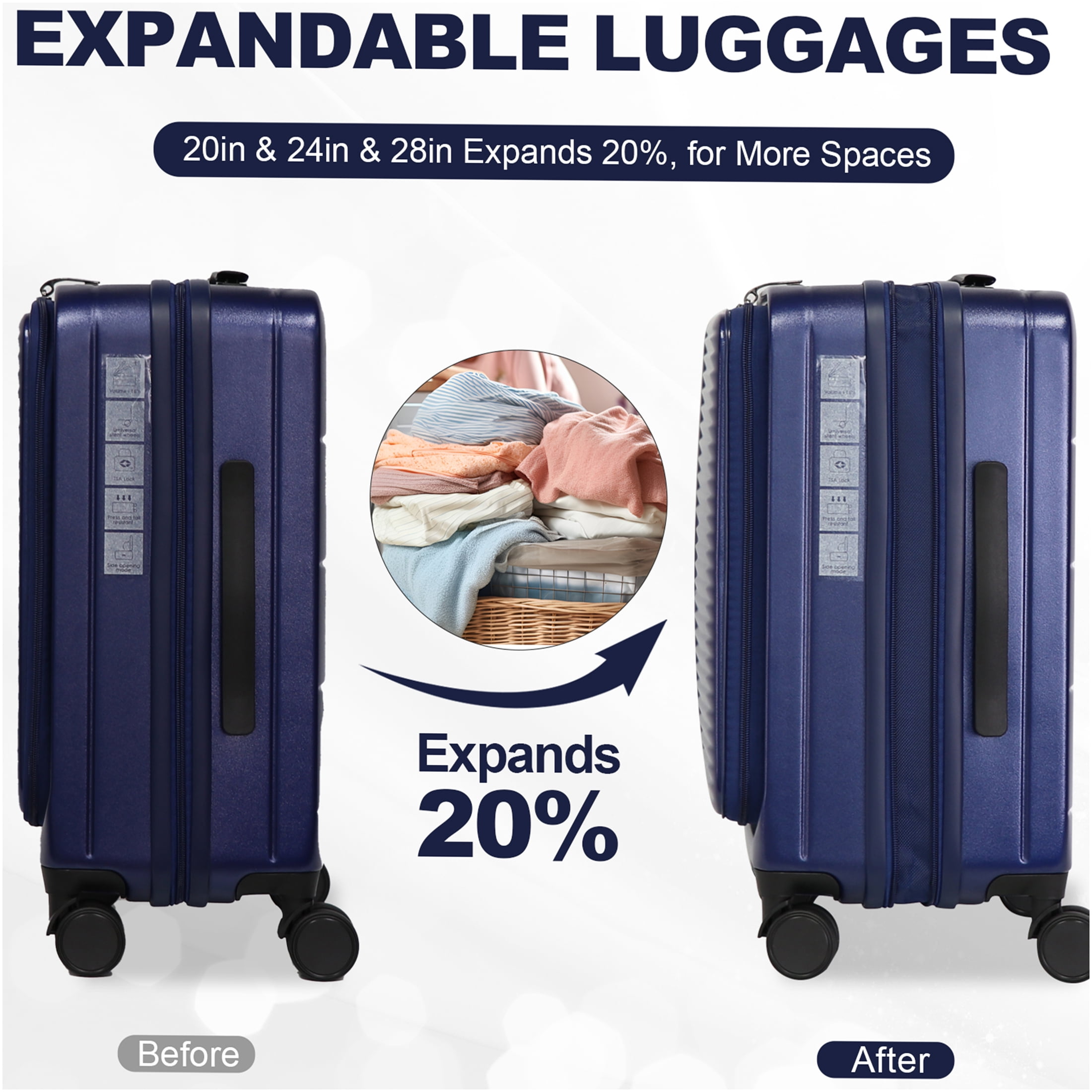 JERFIT 3-Piece Hardshell Luggage Set with TSA Lock, Front-Opening Design & Expandable Suitcases in Aqua Blue