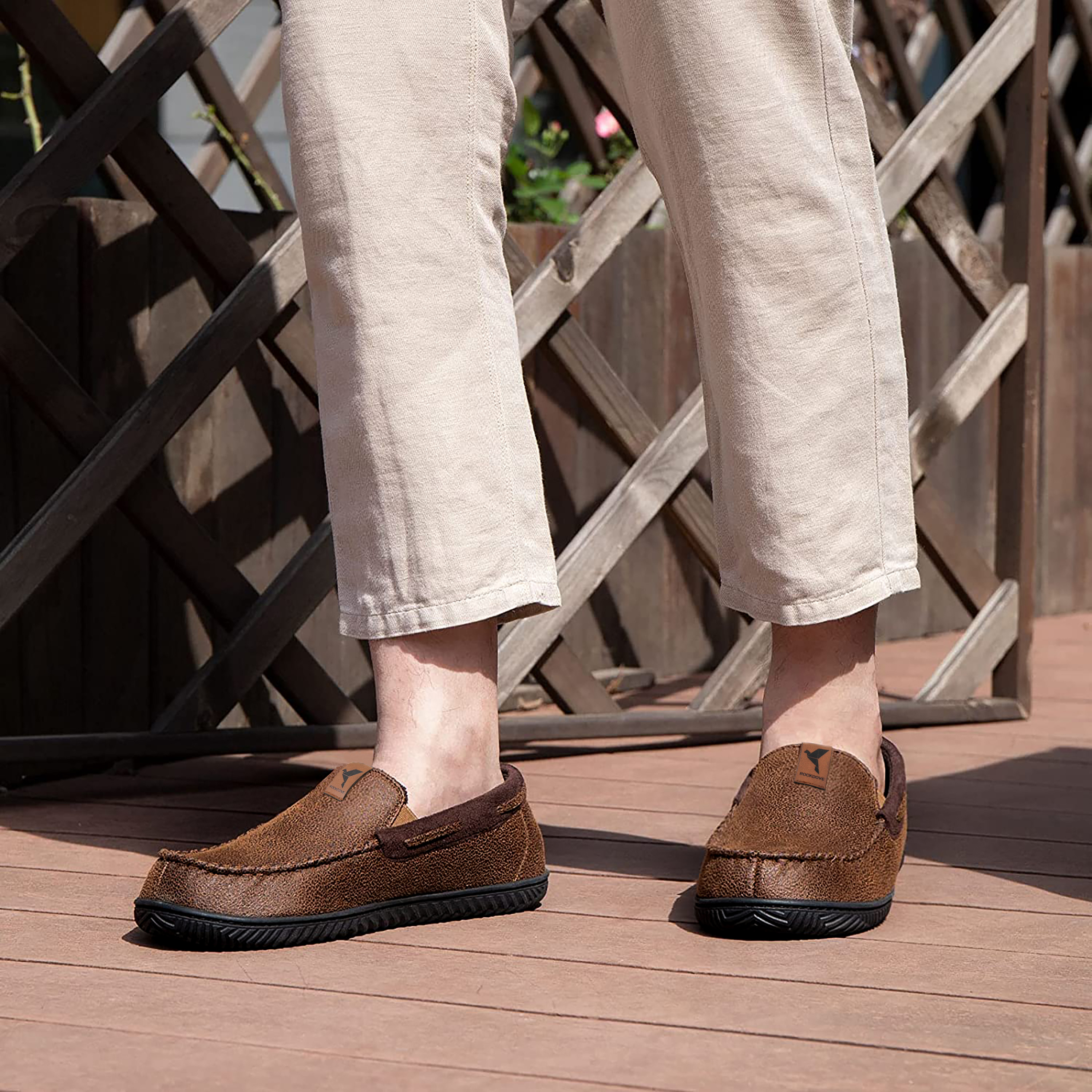RockDove Men's Faux Leather Memory Foam Moccasin Slippers photo 4