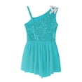 thumbnail image 6 of IEFIEL Kids Girls Ballet Dance Leotard Sleeveless Oblique Shoulder Acrobatics Skating Dress Shiny Sequins Dance Wear Green 14, 6 of 7