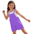 thumbnail image 3 of CPNG Girls Solid Color Short Overalls Sleeveless Suspender Romper Cute Short Jumpsuit with Adjustable Strap(Purple,5-6 Years), 3 of 7