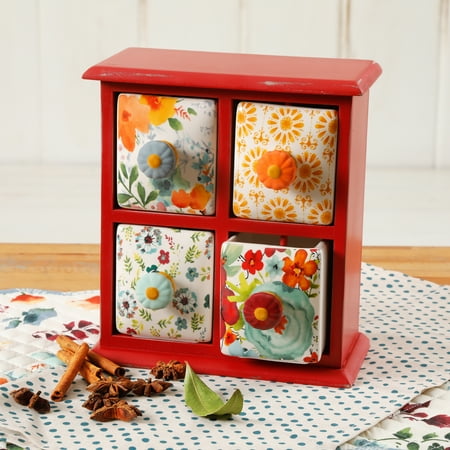 Ceramic Spice Box - The Pioneer Woman Flea Market 4-Drawer Distress Spice Box