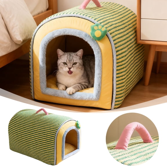 2-in-1 Portable Cat Sofa & House Bed, Foldable Pet Tent & Cave for Cats & Small Medium Dogs - Removable Washable Cover, Indoor Pet Furniture