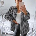 thumbnail image 3 of TEELYNN Camisa a cuadros morada para mujer Chaquetas vintage de manga larga Abrigo informal de mezcla de tweed para otoño e invierno, 3 of 5