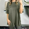 thumbnail image 2 of Yuyuzo Automne Tops pour Femmes Manches Courtes Décontracté Ample Confortable Col Rond T-Shirts Unis, 2 of 6