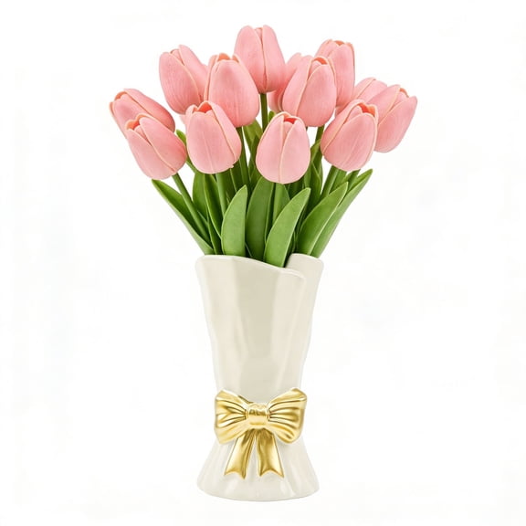 Bow Vase, Ceramic Modern Boho Flower Vase for Home Decor, 9.3 Inch Large Vase for Shelf and Table Display