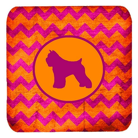 1120 Foam - Set of 4 Bouvier des Flandres Chevron Pink and Orange Foam Coasters