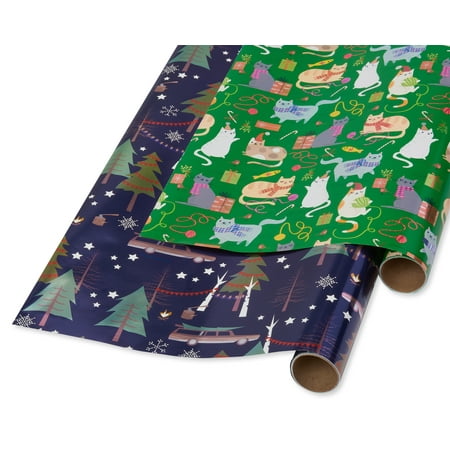 Papyrus Christmas Wrapping Paper, Playful Cats and Cars and Trees Print, 2-Roll, 30 in. x 9 ft.