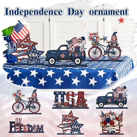 4Th of July Decorations Party, Patriotic Decor, 6X7 In, Wooden Stars, 4Th of July Sign, Holiday Party Decorations, Red White Blue, 6 Pc