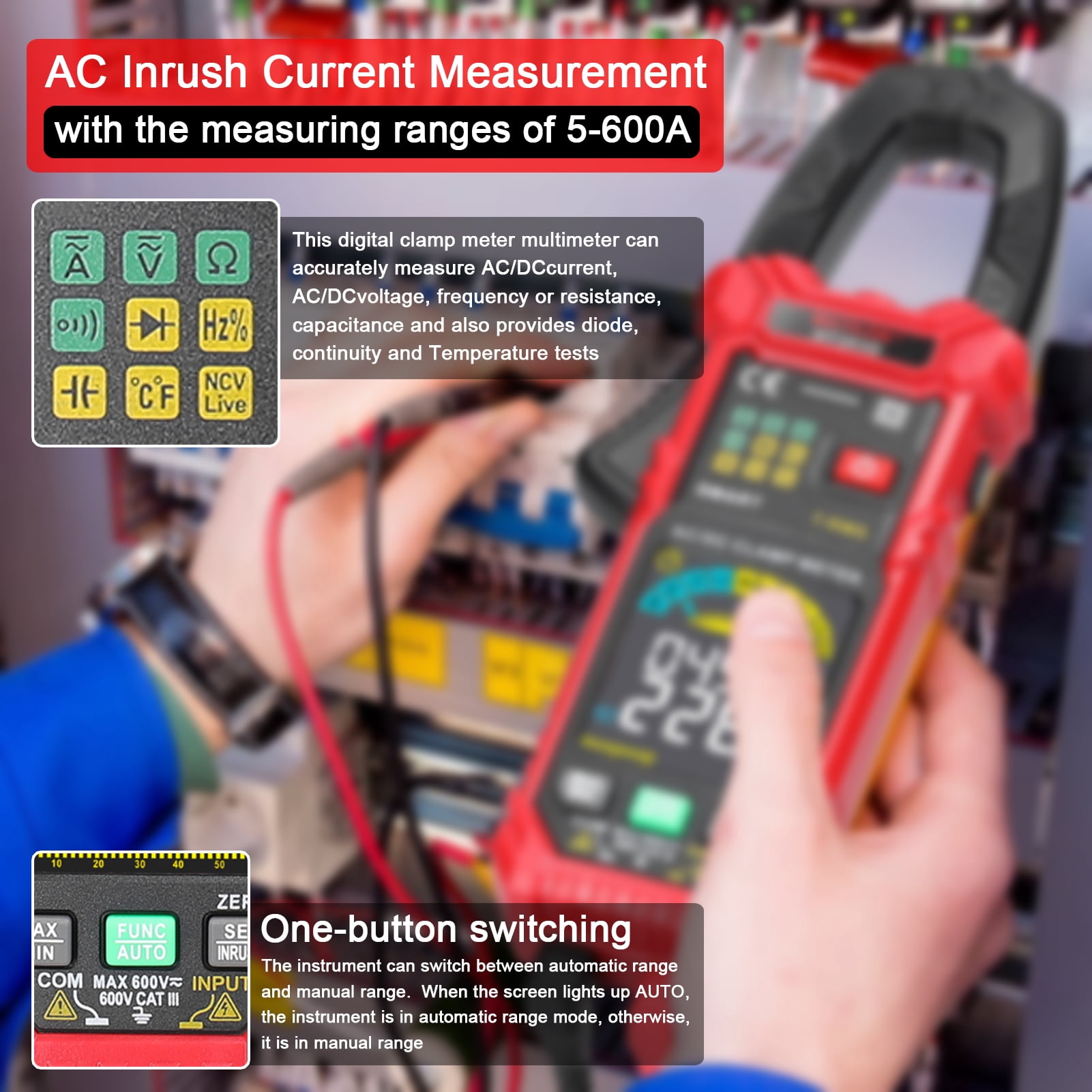 Multimeters,Temperature Diodes Continuity Voltmeter Tester Amp 600v Voltmeter Tester Ncv Rms 6000 Meter Ncv Rms Clamp 600v Voltmeter Rms 6000 60a Amp Volt Meter Mewmewcat 60a T Resistance