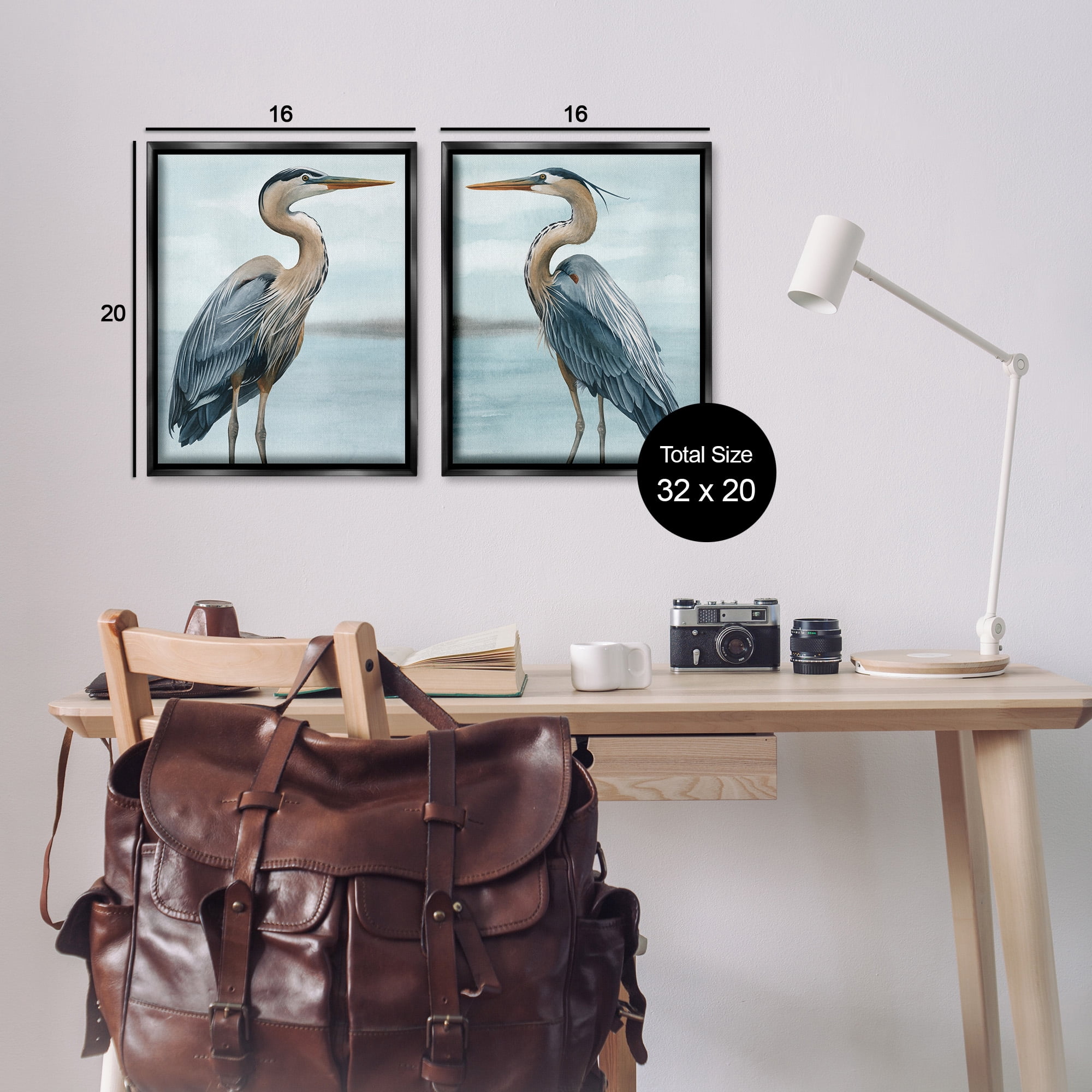 Stupell Industries Detailed Heron Bird Duo Animals & Insects Painting Black Floater Framed Canvas Art Print Wall Art, 17 x 21, Set of 2