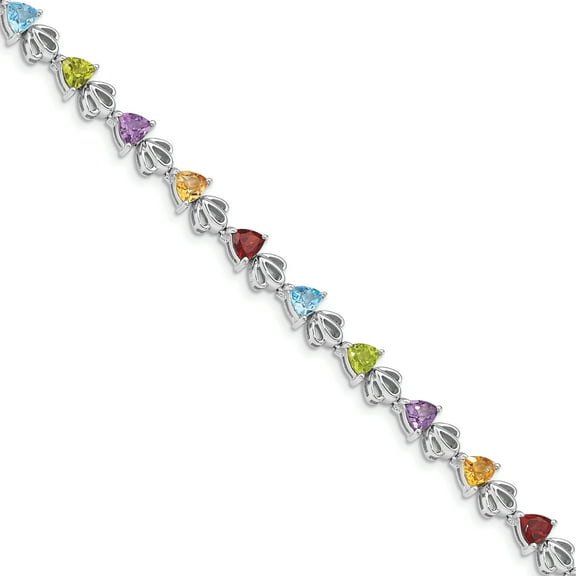 Primal Silver Sterling Silver Rhodium-plated Amethyst, Blue Topaz, Citrin, Peridot Garnet 7.5 Inch Bracelet