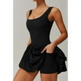 thumbnail image 5 of Womens Bubble Tennis Dress Squre Neck Sleeveless Workout Golf Athletic Dresses Build in Shorts with Pockets Black S, 5 of 7