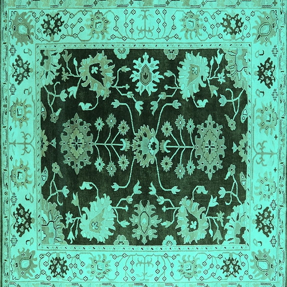 Ahgly Company Indoor Square Oriental Turquoise Blue Industrial Area Rugs, 3' Square