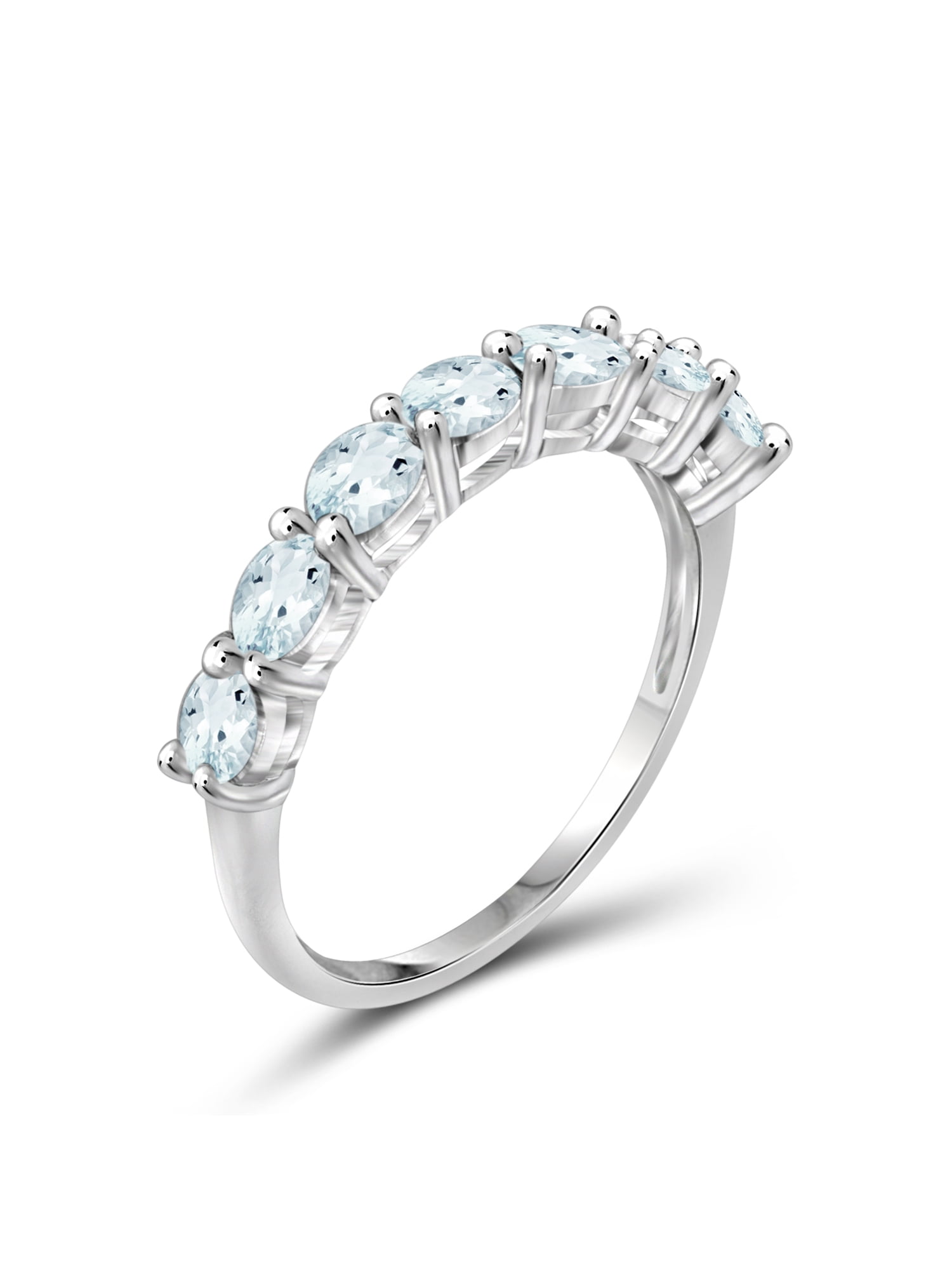 JewelersClub Aquamarine Ring – Stunning Sterling Silver Ring with 1.00 Carat T.G.W. Aquamarine - Elegant 7-Stone Ring Design - Hypoallergenic Sterling Silver