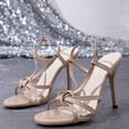 thumbnail image 4 of Modisza Strappy Heels for Women Open Toe Ankle Strap Summer Stiletto Lace Up High Heeled Sandals for Party Prom for Travel Size 6 Beige, 4 of 7