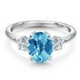 thumbnail image 3 of Gem Stone King 925 Sterling Silver Swiss Blue Topaz and Lab Grown Diamond Engagement Ring for Women | 2.79 Cttw | Oval Checkerboard 9X7MM | Gemstone November Birthstone | Size 8, 3 of 6