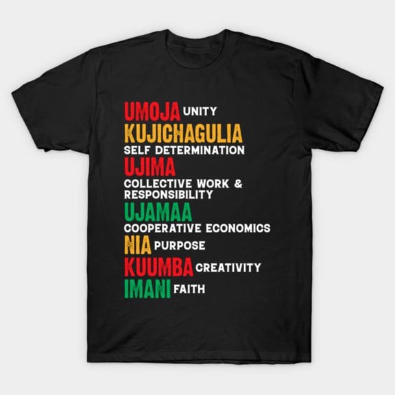 The Principles of Kwanzaa Holiday Celebration Design, H24912 T-Shirt, for Men and Women, Up to Size 5XL