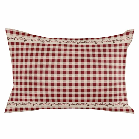Country Star Plaid Throw Pillow Cover 12 x 20 Inch Decorative Pillow Cover Retro Red American Farm Barn Berry Lumbar Pillowcase Seasonal Rectangle Cushion Case for Couch Sofa Bed Living Room
