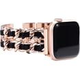 thumbnail image 1 of Cadena Dorada Cuero Negro Oro Rosa, Correa de Metal de Doble Fila para Mujer Compatible con Apple Watch 42 mm 44 mm 45 mm, Correa de Acero Inoxidable iWatch Series 8/7/6/5/4/3/2/1/SE (2022/2020), 1 of 5