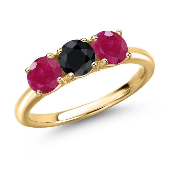 Gem Stone King 18K Yellow Gold Plated Silver Black Sapphire and Red Ruby Engagement Ring for Women | 1.79 Cttw | Round 5MM | Gemstone September Birthstone | Size 6