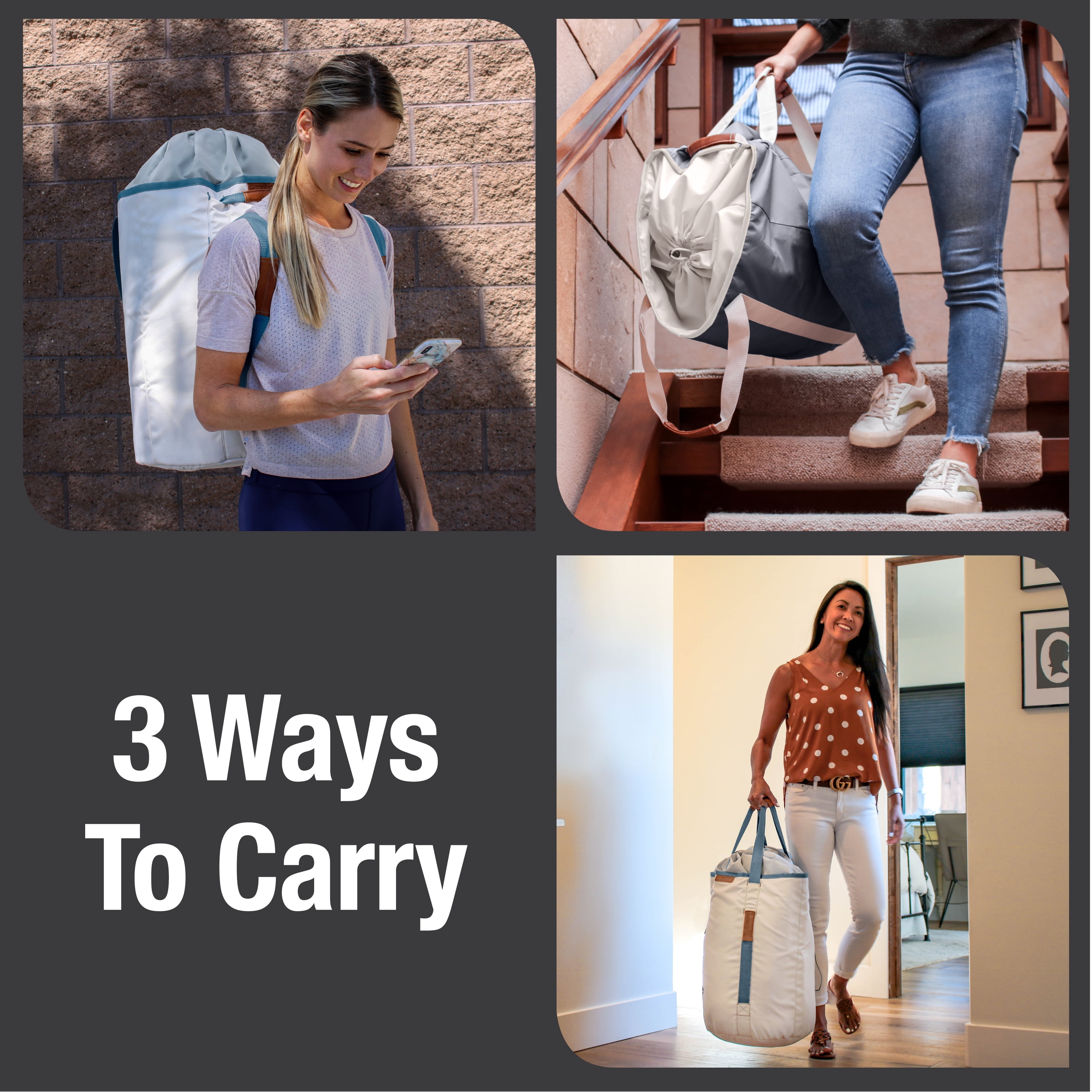 CleverMade Collapsible Carrying Handles Laundry Baskets, Charcoal
