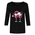thumbnail image 4 of Feancey Funny Christmas Shirts for Women Plus Size 3/4 Sleeve Tunic Tops Dressy Trendy Wine Glass Print Round Neck Blouse Loose Fit Tees Black M, 4 of 6