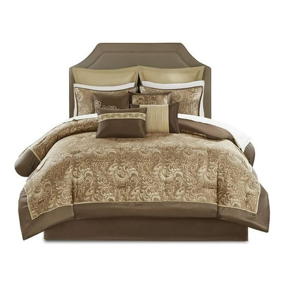 Pemberly Row Contemporary 24-Piece Polyester Comforter Set in Brown