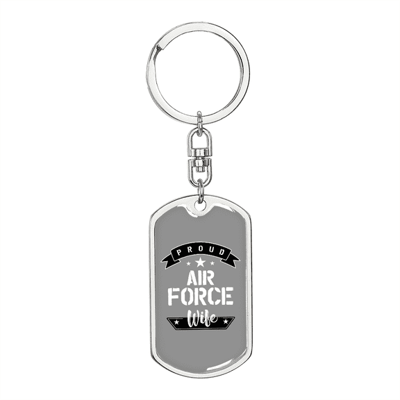 To My Wife Proud Air Force Wife TranspArent Stainless Steel or 18k Gold Premium Swivel Dog Tag Keychain