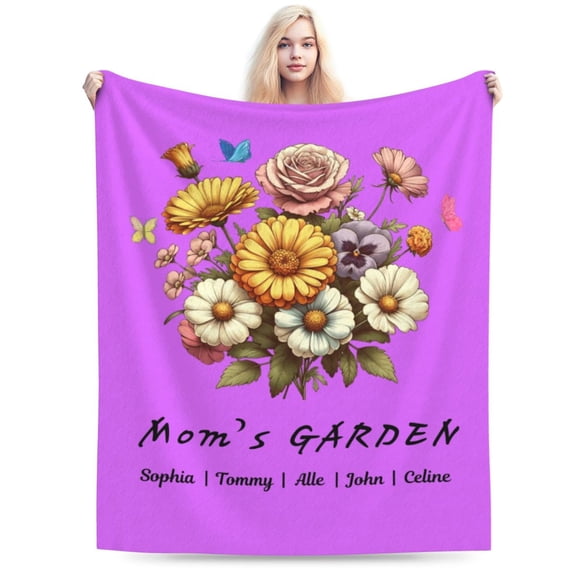 Personalized Custom Throw Blanket for Mom, Customizable with Her All Children's Names, Perfect Mother’s Day and Birthday Gifts, Lavender, 60X40 Inches.