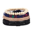 thumbnail image 6 of SmartBy 4Pcs/Set Vintage Men Mixed Style Braided Faux Leather Beaded Bracelet Bangle, 6 of 7