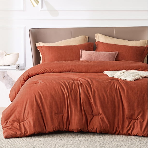 Juego de edredón Bedsure, cama suave, tamaño king, naranja quemado
