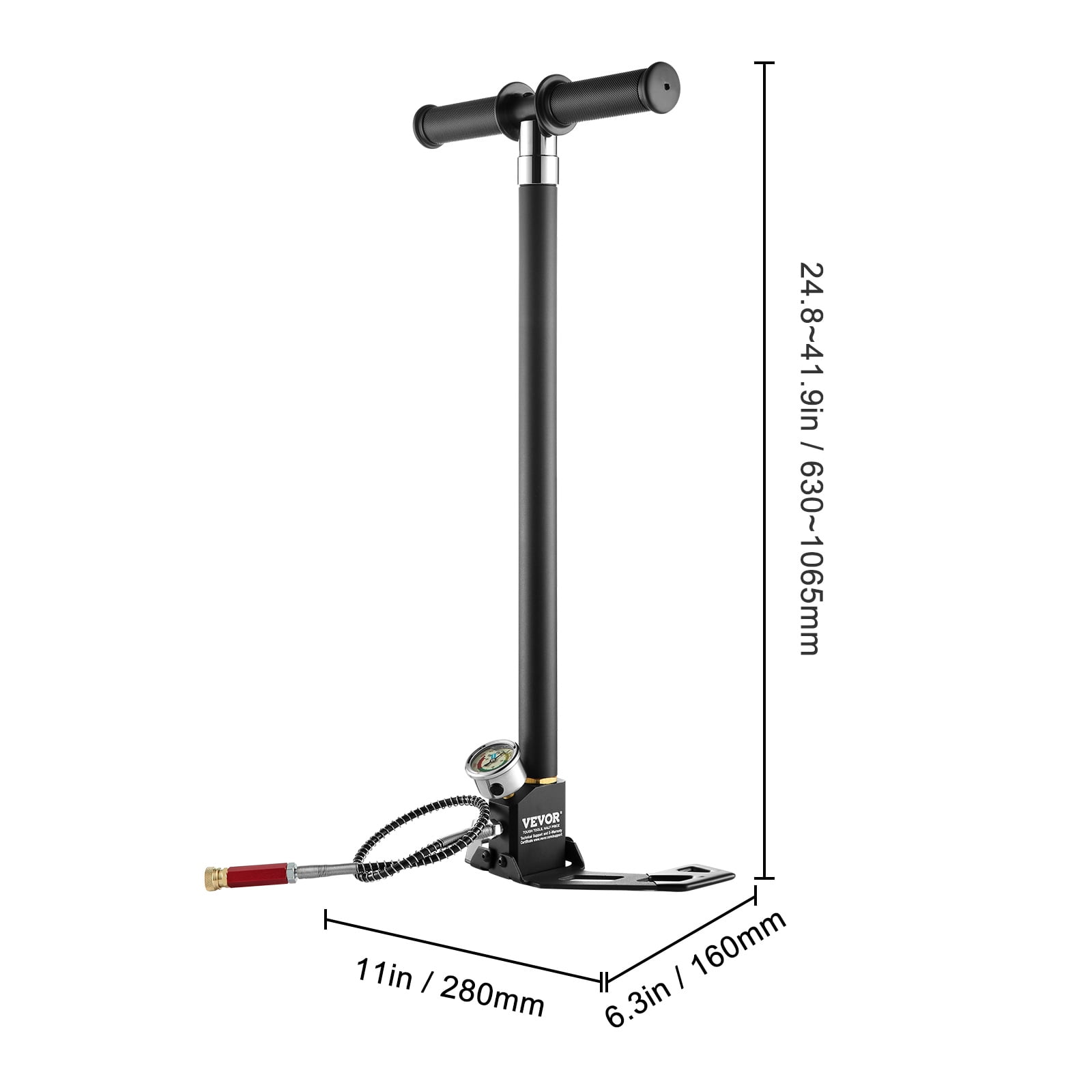 VEVOR PCP Hand Pump, 4 Stage, 30Mpa 4500 PSI High Pressure PCP Air Rifile Filling Stirrup Pump with Oil-Moisture Filter Pressure Gauge, Stainless Steel for Airguns Scuba Tank Paintball Filling Tire
