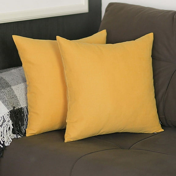 Farmhouse Set of 2 Decorative Throw Pillow Solid Color 18" x 18" Yellow Square for Couch, Bedding