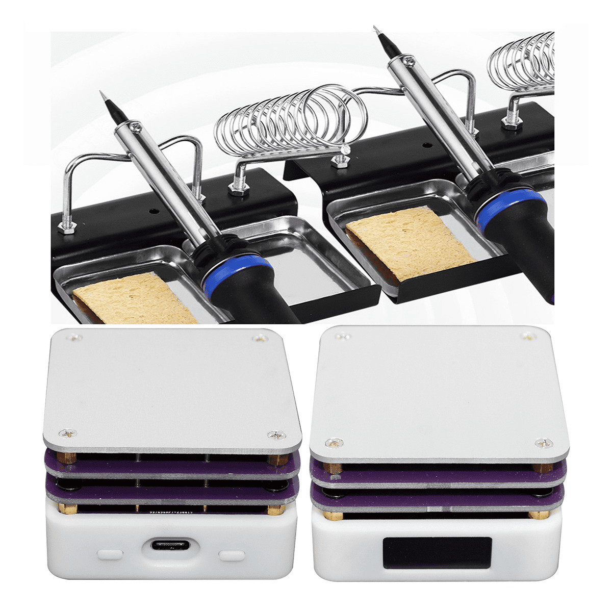 PD 65W Mini Hot Plate Preheater LED Display PCB Board Soldering Heating Plate Preheating Platform Repair Tools-B,1 x Hot Plate Preheater 3 x Clean Sponge 1 x Soldering Iron Bracket,White