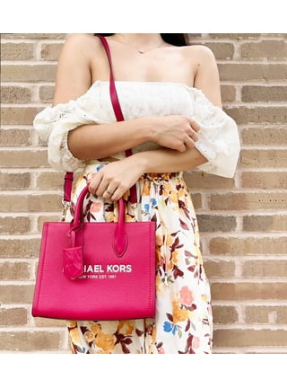 Michael Kors Mirella Small Shopper Top Zip Tote Crossbody Carmine Pink  Leather