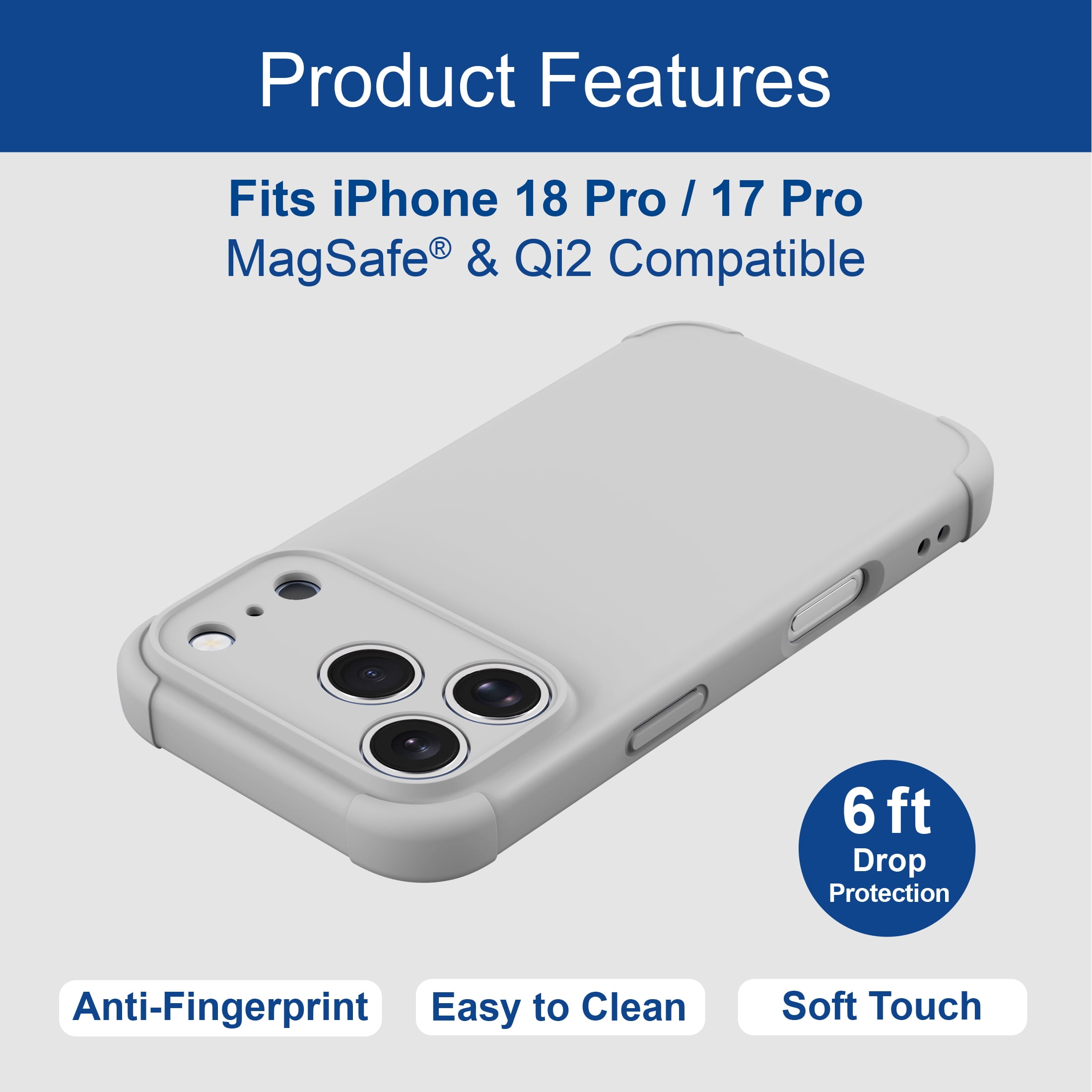 onn iPhone 18 Pro and iPhone 17 Pro Phone Case with MagSafe, Cool Grey