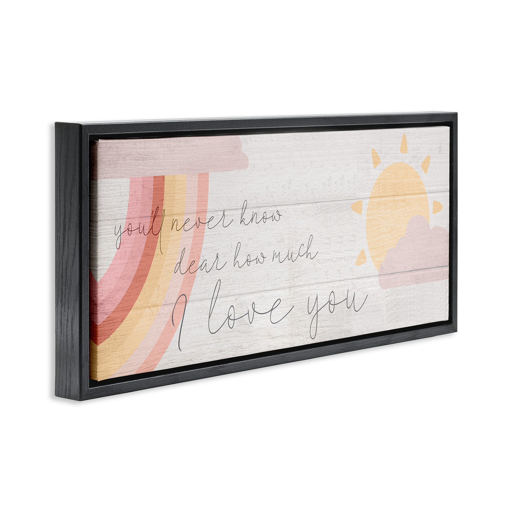 Stupell Industries Love You Pink Rainbow Phrase Typography Painting Black Floater Framed Canvas Art Print Wall Art, 31 x 14