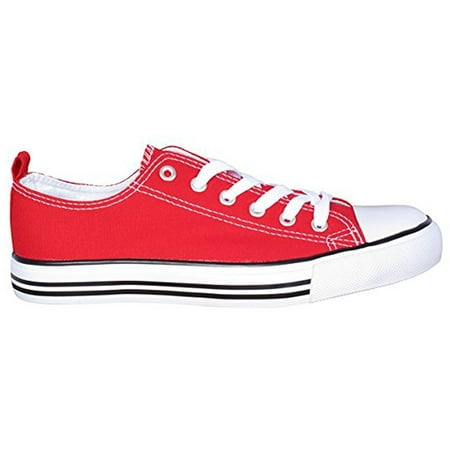- Women’s Canvas Low Top Fashion Sneakers Toe Style Classic Canvas Skate Sneaker (9, Red)