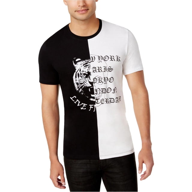 INC Playera gráfica empalmada para hombre, negra, extragrande
