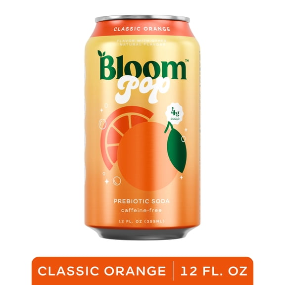 Bloom Nutrition Pop Prebiotic Soda, Orange, 12 fl oz Can