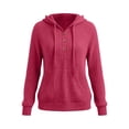 thumbnail image 6 of Nowekniz Women Henley Neck Hoodie Pullover Sweater, Long Sleeve Loose Zip Up Casual Sweatshirt with Drawstring Hood, Three Decorative Buttons and Kangaroo Pocket, 6 of 6
