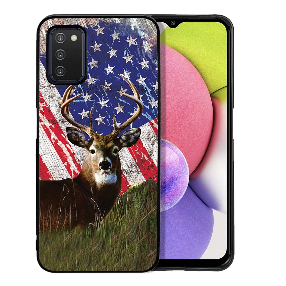 WIRESTER Shockproof Soft Rubber Cover Case for Samsung Galaxy A03S 4G LTE (Not 5G) 6.5" 2021, Vintage American USA Flag Deer