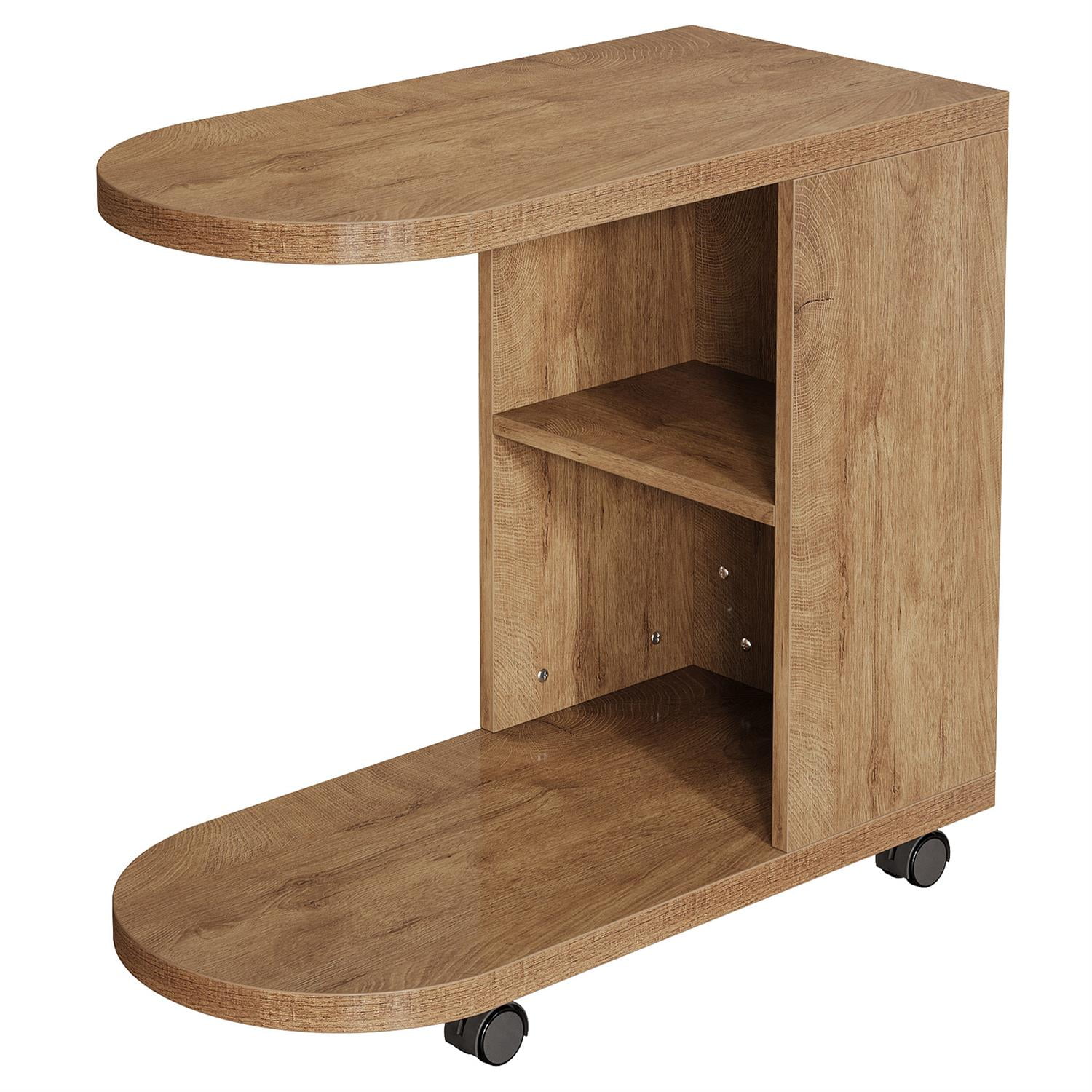 Demi Bonn 27" C-Shaped End Table, Modern Wooden Look, Storage Ottoman, End Table with Hidden Storage for Living Room, Brown