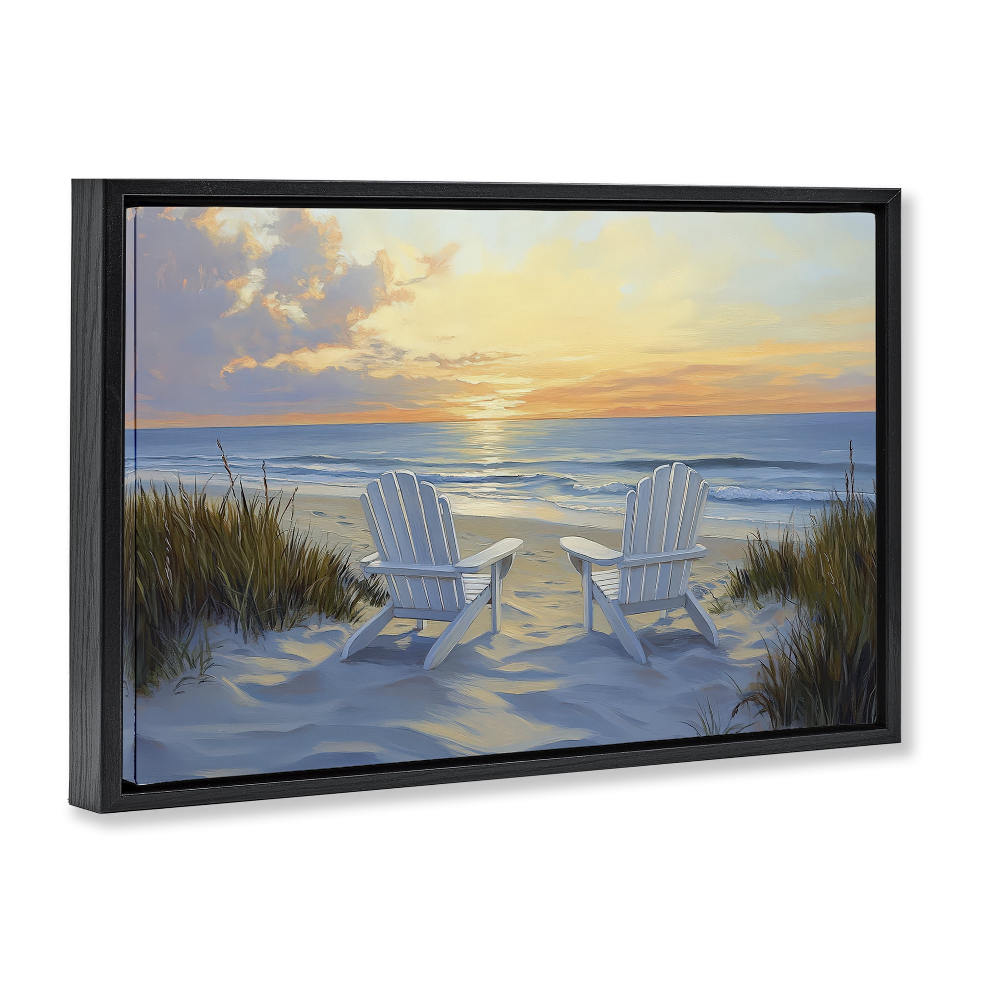 Stupell Industries Calm Beach Sunset Overlook Black Framed Floater Canvas Wall Art, design by Petal Prints Design